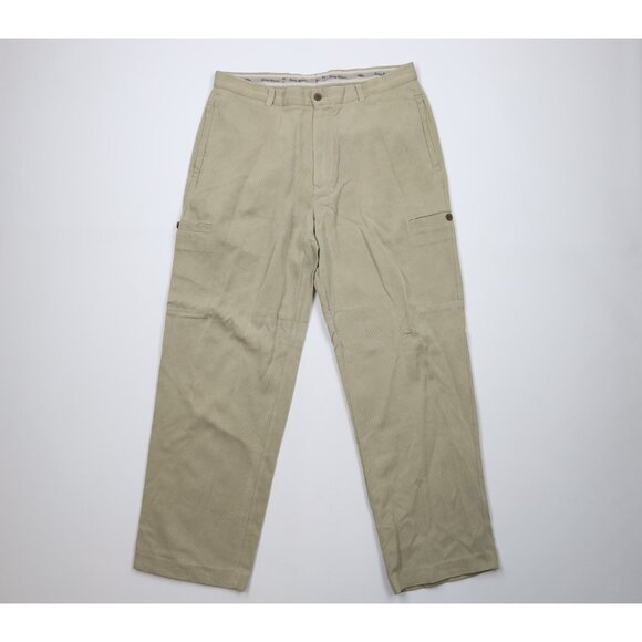 Vintage 90s Tommy Bahama Relax Mens 36x32 Ribbed Silk Blend Wide Leg Cargo Pants